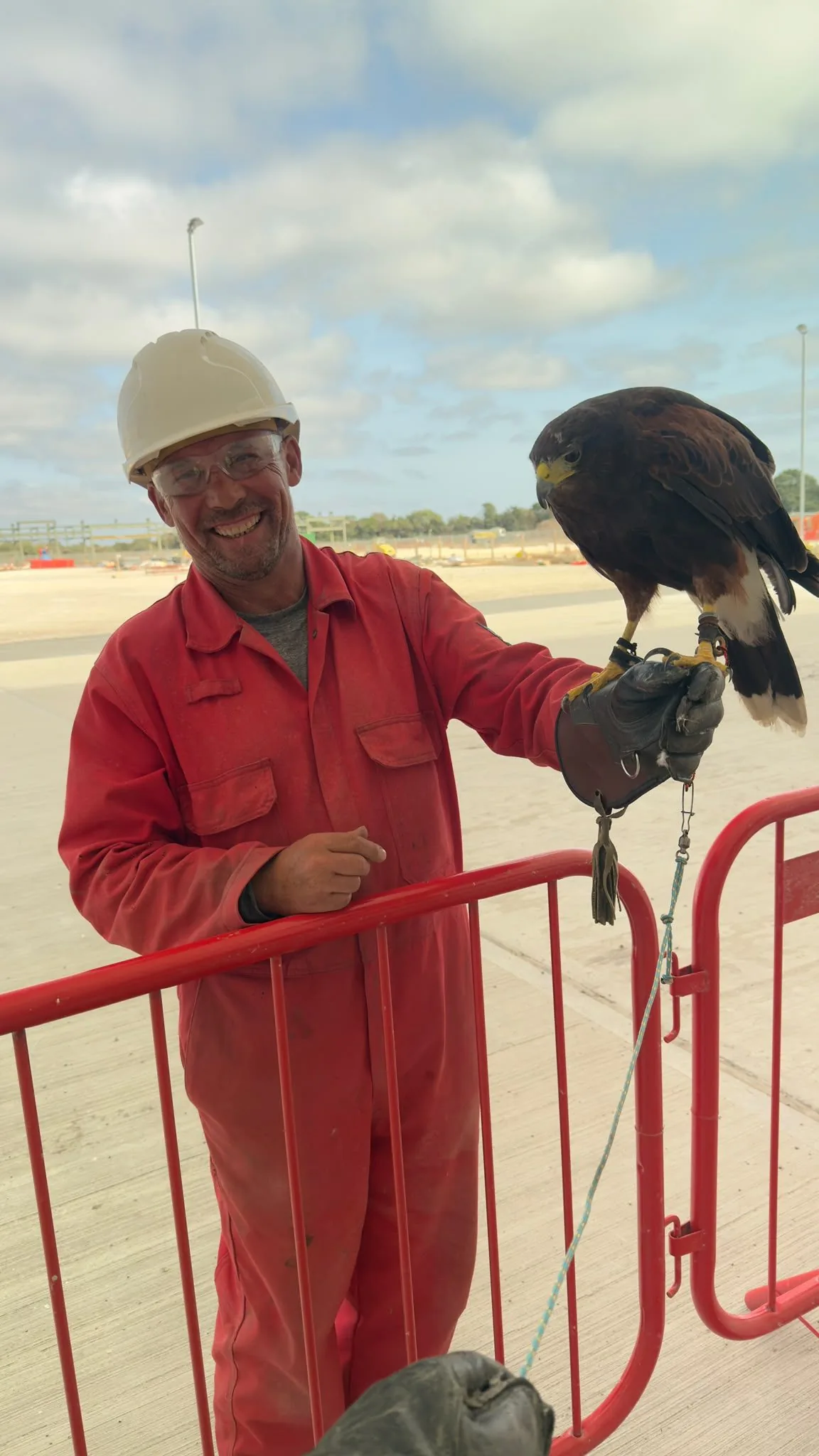 Wayne Davis — Avian Environmental UK specialist falconer on site at Point of Ayr